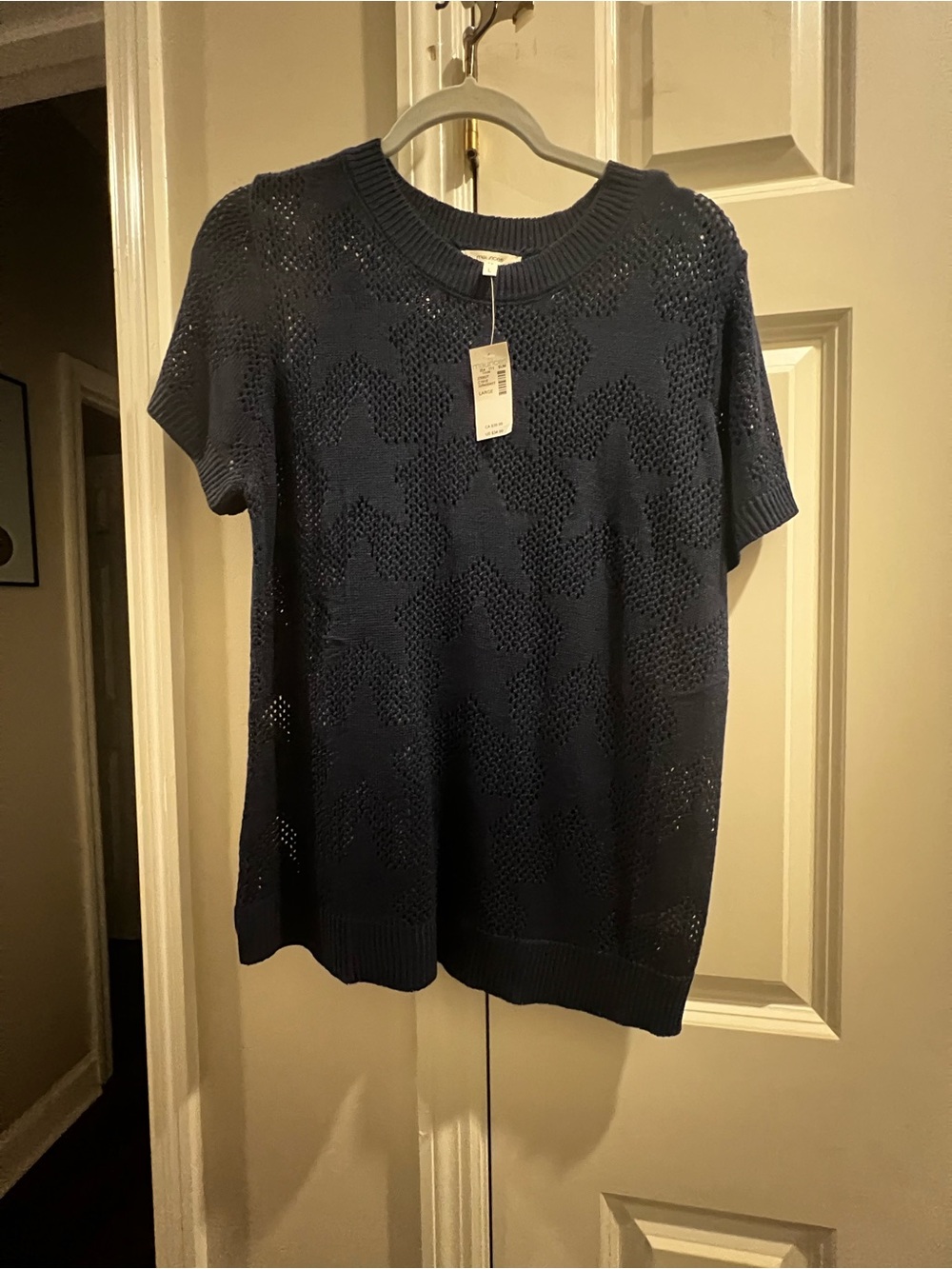 Maurices Navy Star Pattern Short Sleeve Sweater